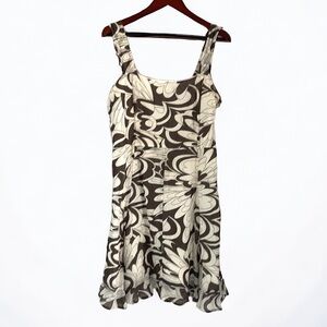 Sao Paulo Dress Women’s Size 12 Brown Cream 100% Cotton Floral Retro